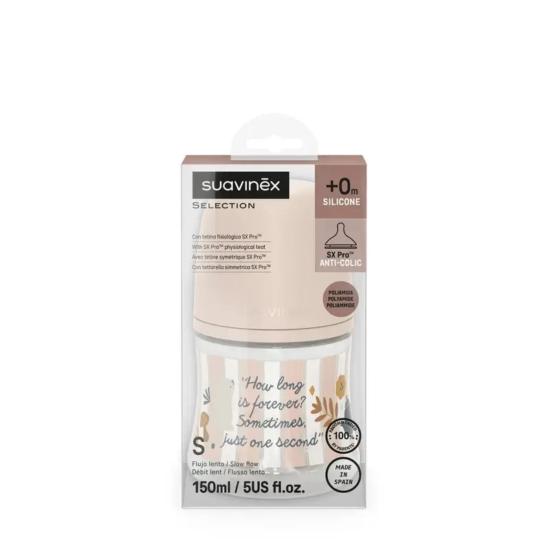 Suavinex Biberão 150 ml, fluxo lento (S), +0 meses, Rosa maravilha