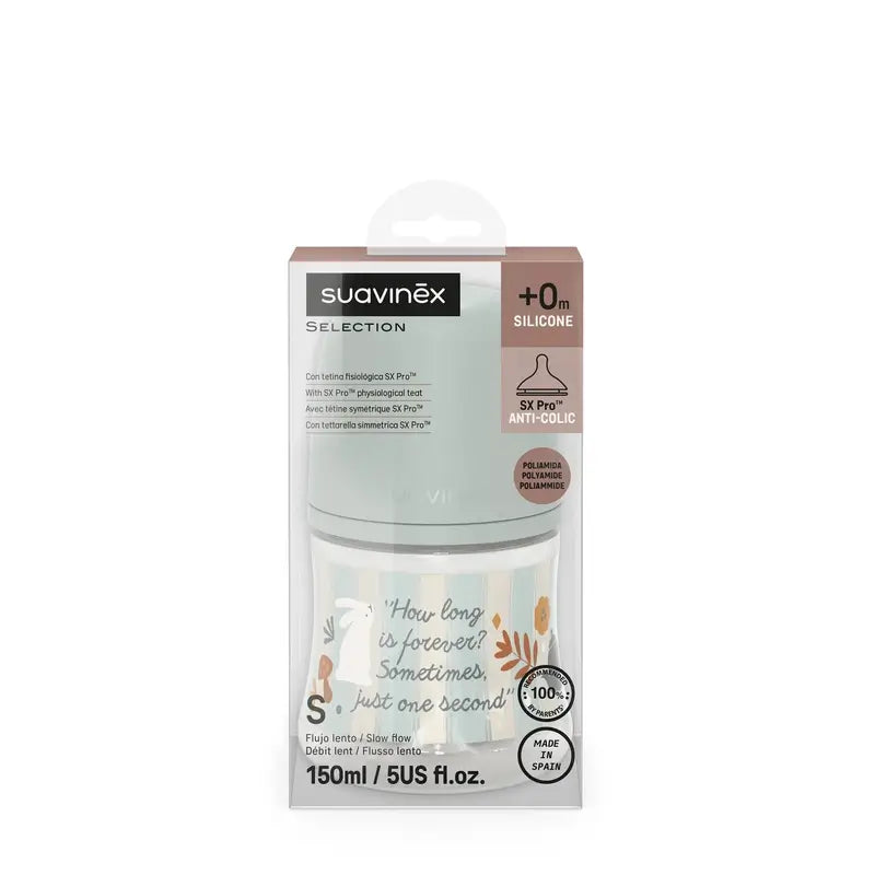 Suavinex Biberão 150 ml, fluxo lento (S), +0 meses, verde maravilha