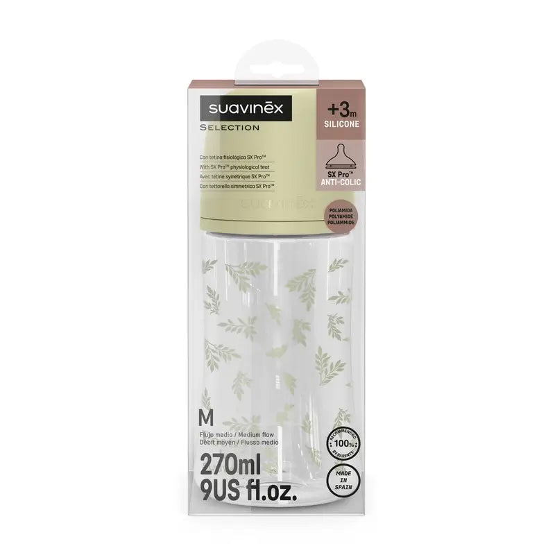 Suavinex Biberão 270 Ml, Fluxo Médio (M), +3 Meses, Poesia Verde