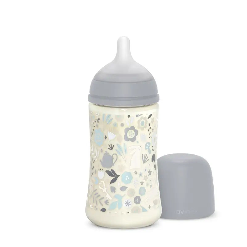 Suavinex Biberão 270 Ml, Fluxo Médio (M), +3 Meses, Azul Flores do País das Maravilhas