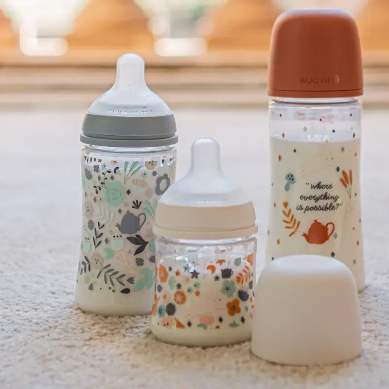 Suavinex Biberão 270 Ml, Fluxo Médio (M), +3 Meses, Azul Flores do País das Maravilhas
