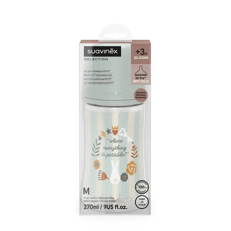 Suavinex Biberão 270 Ml, Fluxo Médio (M), +3 Meses, Verde Maravilha