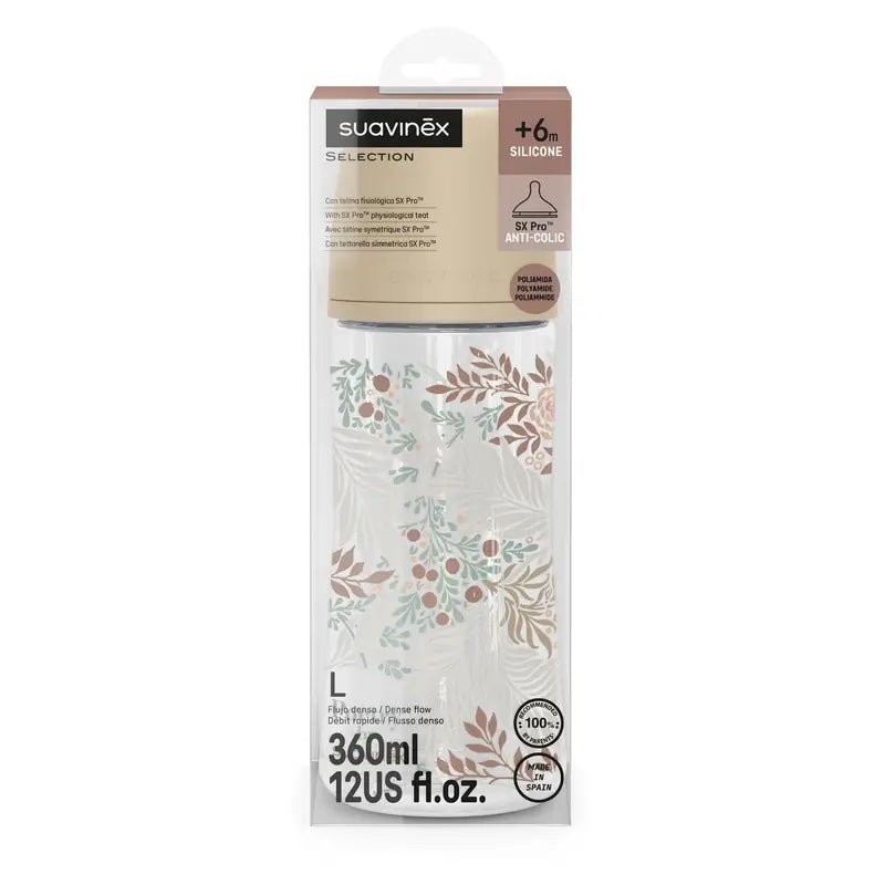Suavinex Biberão 360 Ml, Fluxo denso (L), +6 meses, Poesia Bege