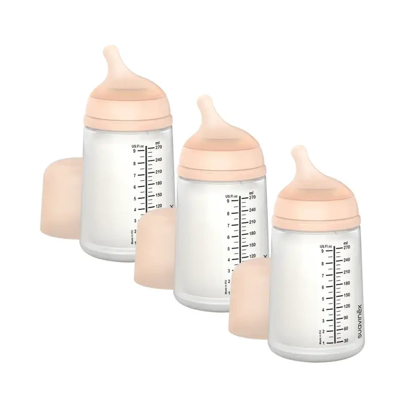 Suavinex Biberão Anti-cólicas Zero Zero 270 Ml, Fluxo Médio (M), +3 Meses, Justo, 3 Unidades