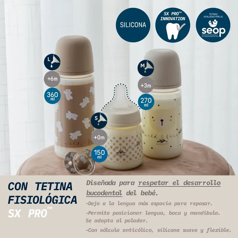 Suavinex Biberão Tetina Sx Pro Slow Flow (S) +0 Meses Wild&Free Bege, 150 ml