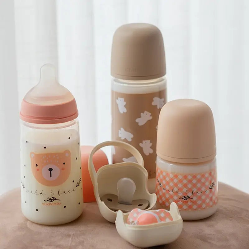 Suavinex Tetina para biberão Sx Pro Slow Flow (S) +0 Meses Wild&Free Rosa, 150 ml