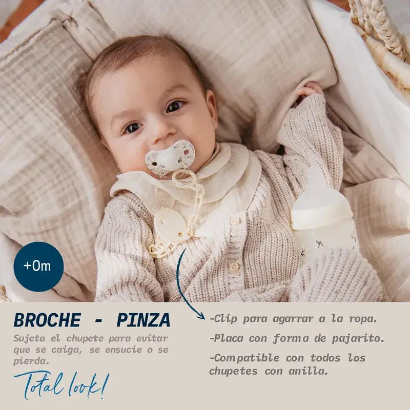 Suavinex Porta-chupetas com clipes +0 meses Passarinhos Bege