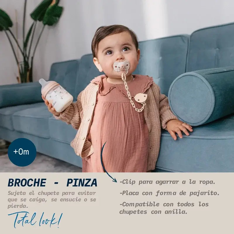 Suavinex Porta-chupetas com clipe de broche +0 meses Passarinhos Rosa