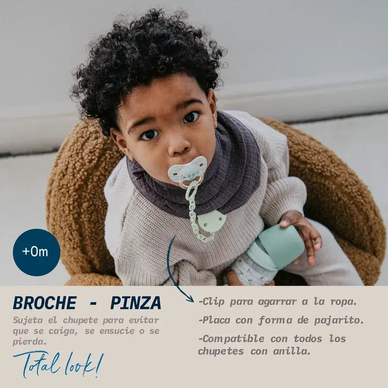 Suavinex Porta-chupetas com clipes +0 meses Passarinhos Verde