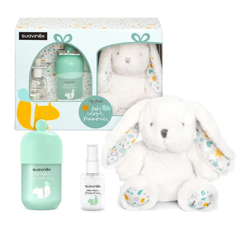 Conjunto de oferta para bebé Suavinex com memórias de colónia para bebé 100 ml + formato de viagem 50 + peluche para bebé