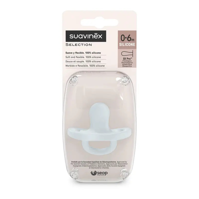 Suavinex Pacifier All Silicone Physiological Sx Pro, 0/6 meses, Ballad Blue