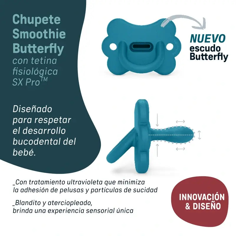 Suavinex Pacifier All Silicone Physiological Sx Pro, 0/6 meses, Butterfly Ballad Blue