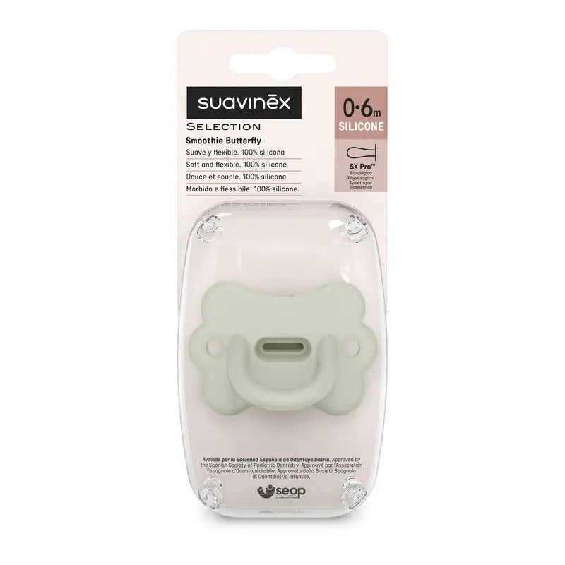 Suavinex Pacifier All Silicone Sx Pro, 0/6 meses, Butterfly Lake Green
