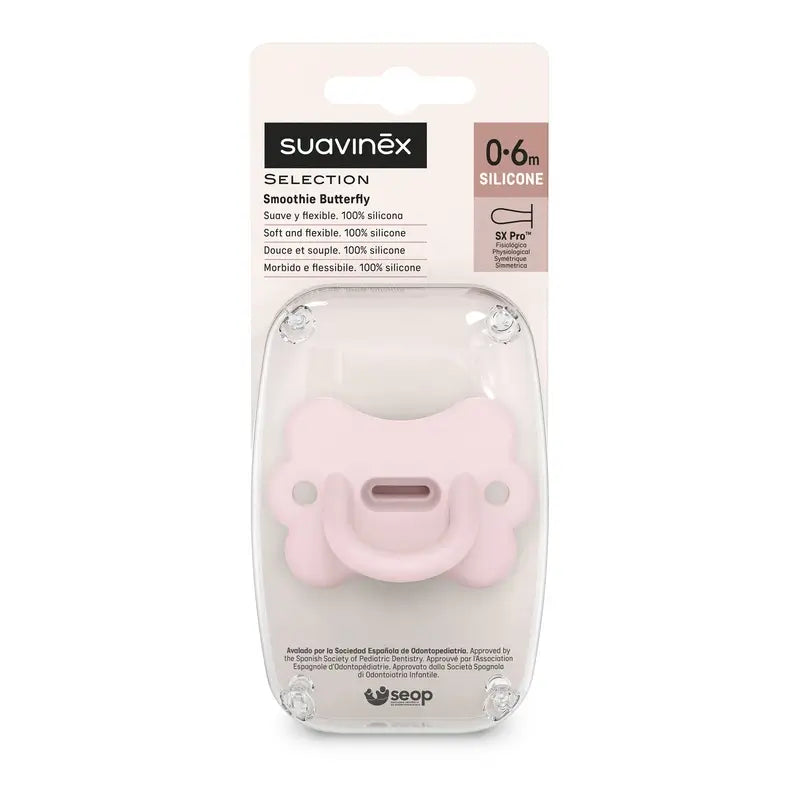 Suavinex Chupeta All Silicone Soother Sx Pro, 0/6 meses, Butterfly Rosewater