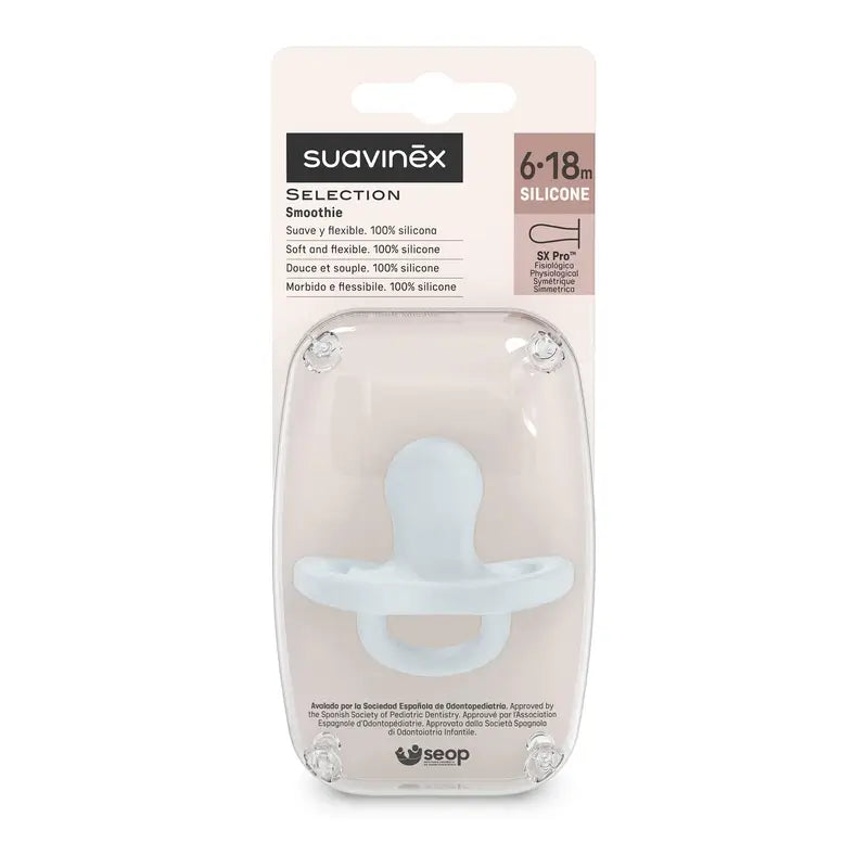 Suavinex Pacifier All Silicone Physiological Sx Pro, 6/18 meses, Ballad Blue