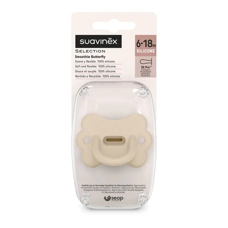 Chupeta Suavinex All Silicone Soother Sx Pro, 6/18 meses, Irish Cream Butterfly
