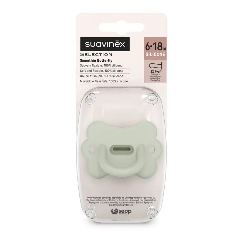 Suavinex Pacifier All Silicone Pacifier Sx Pro, 6/18 meses, Butterfly Lake Green