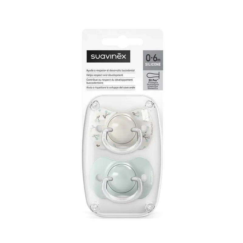 Suavinex Chupetas Tetina Sx Pro 0/6 Meses Passarinhos Verde, 2 unidades