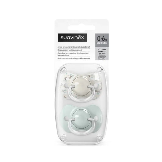 Suavinex Chupetas Tetina Sx Pro 0/6 Meses Passarinhos Verde, 2 unidades