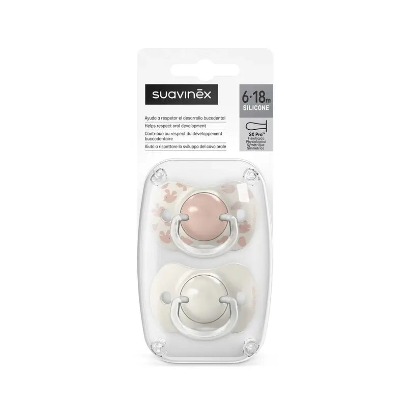 Suavinex Chupetas Tetina Sx Pro 6/18 Meses Passarinhos Rosa, 2 unidades