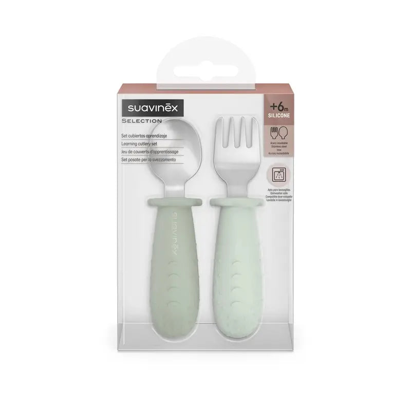 Talheres Suavinex Aço inoxidável didático, +6 meses, verde