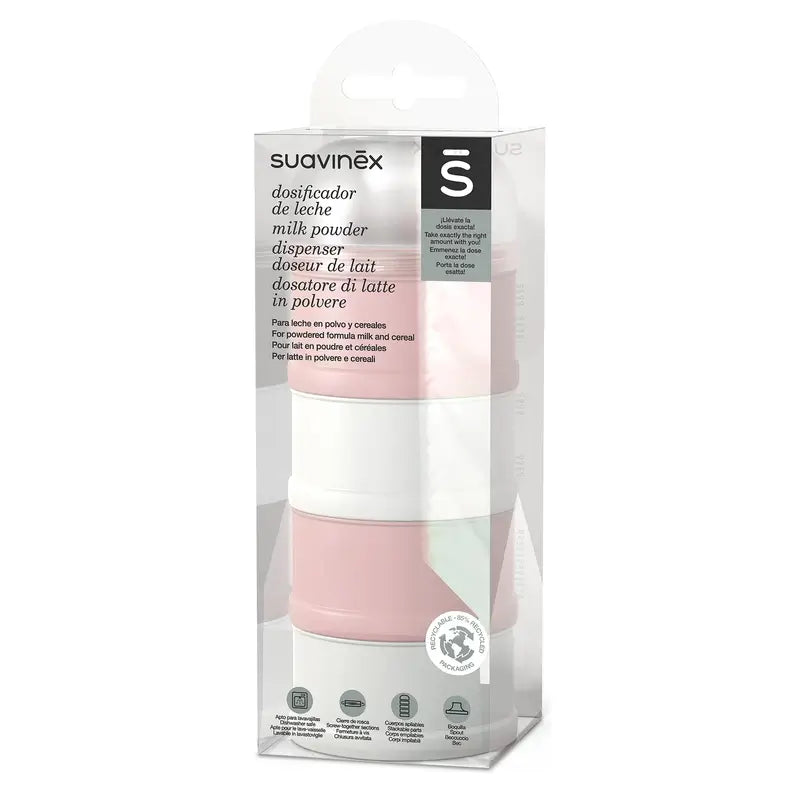 Distribuidor de leite e cereais Suavinex, 4 compartimentos, cor-de-rosa
