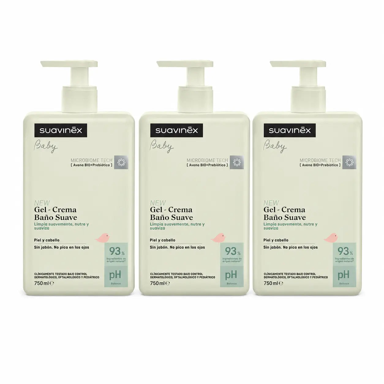 Suavinex Gel de Banho Suave para Bebés - Creme, 750 Ml , embalagem de 3