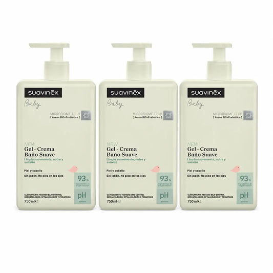 Suavinex Gel de Banho Suave para Bebés - Creme, 750 Ml , embalagem de 3