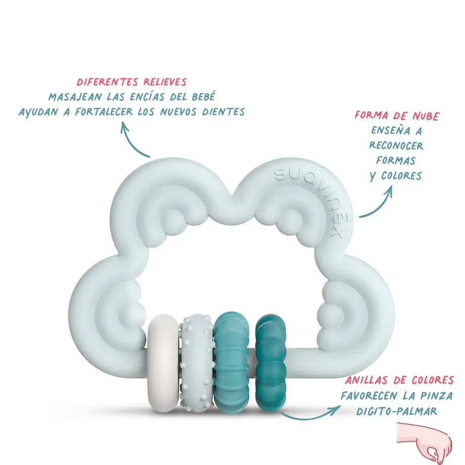 Suavinex Teether Mordedor de Silicone +6 Meses, Nuvem, Azul