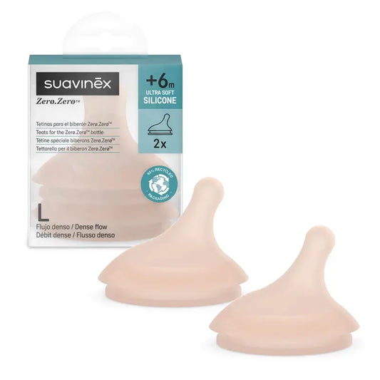 Suavinex Pack 2 tetinas Zero Zero Dense Flow (L), +6 meses, Médio