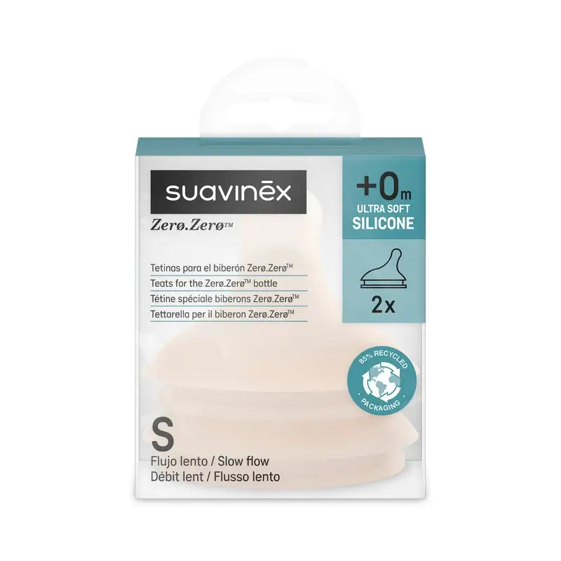 Suavinex Pack 2 Tetinas Zero Zero, Fluxo Lento (S), +0 Meses, Justo