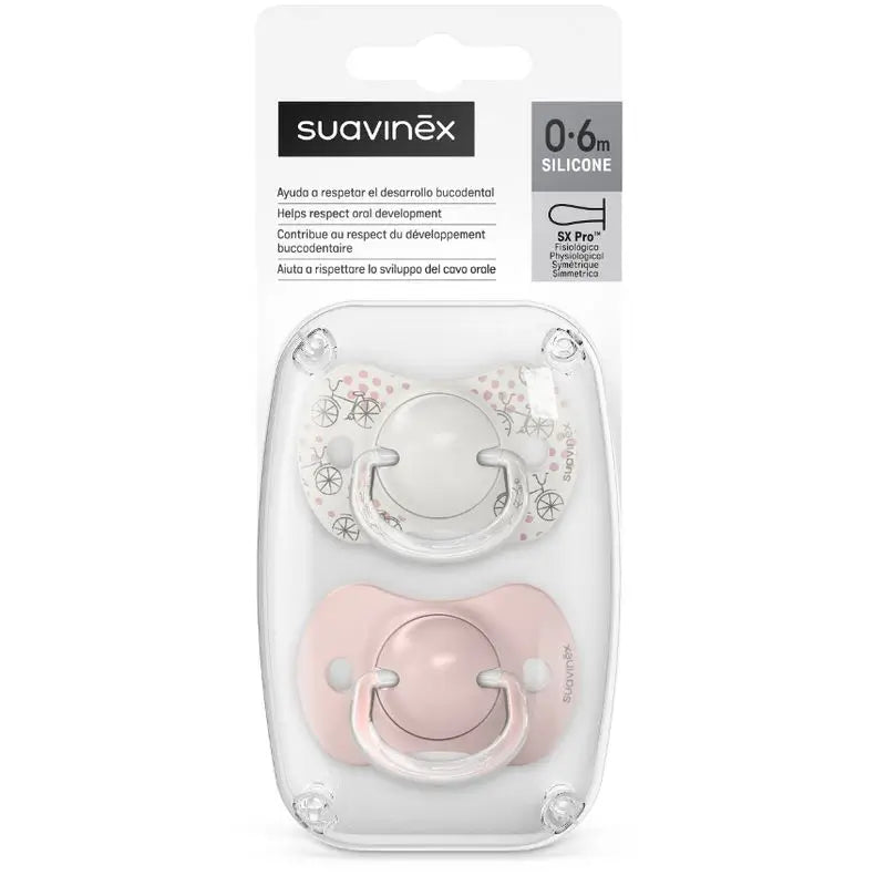 Chupetas Suavinex Tetina de silicone fisiológica rosa Sx Pro, 0-6 M, 2 unidades