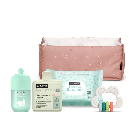Suavinex Baby Gift Leite para bebé 300 ml + Memórias de colónia para bebé 100 ml + Toalhetes + Mordedor, Rosa