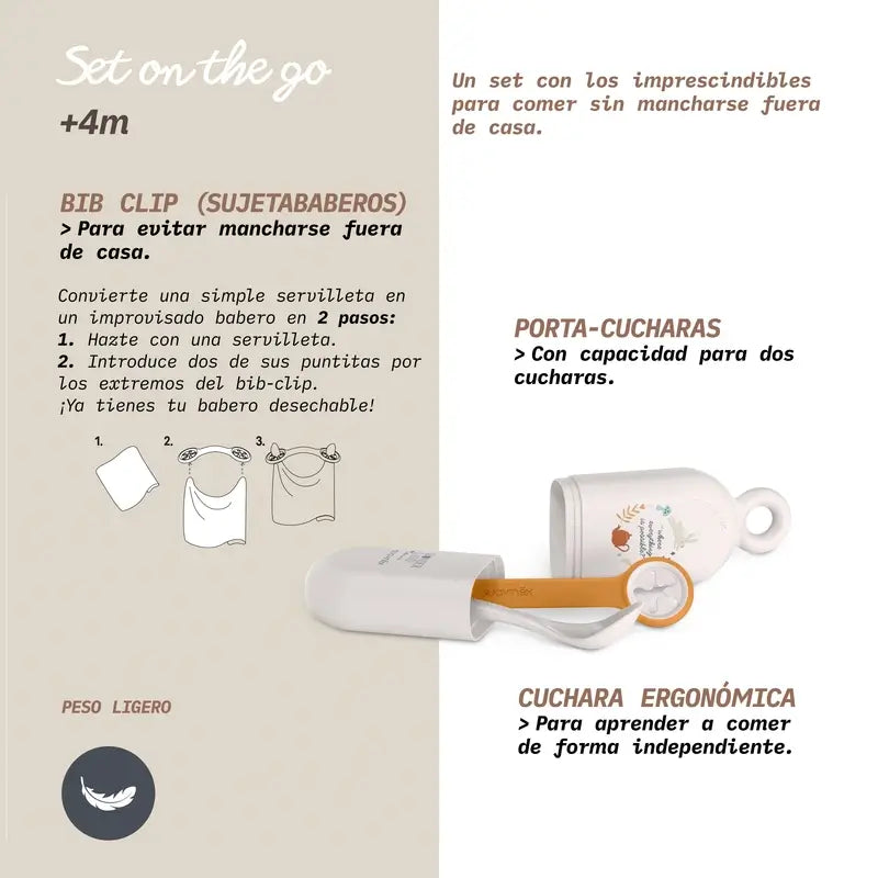 Conjunto Suavinex Colher + Estojo porta-colher + Suporte para batom, +4 meses, Bege Maravilha