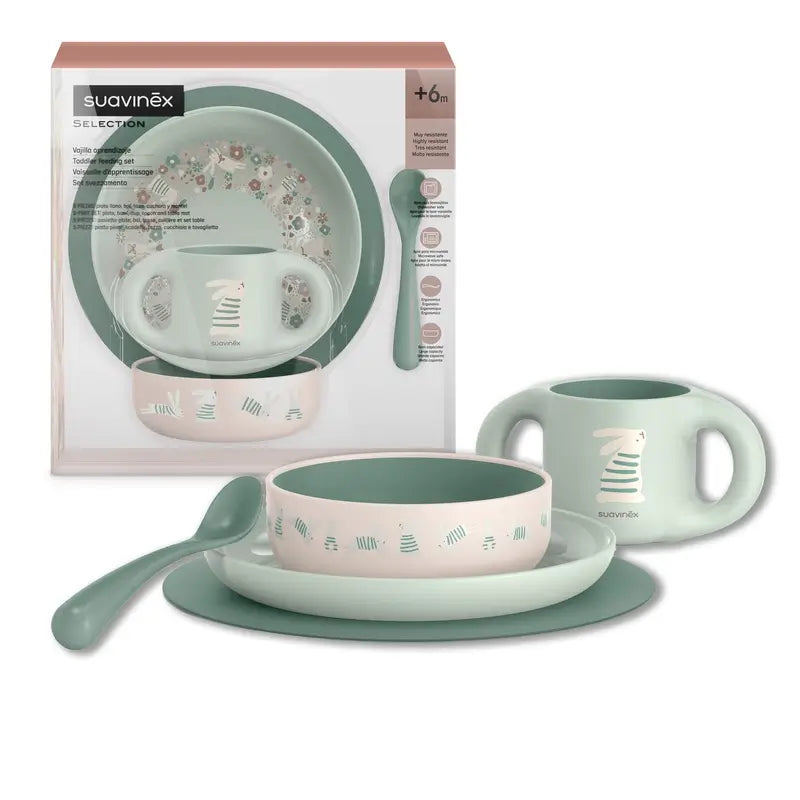 Suavinex Louça para Bebé +6 Meses, Branco Verde