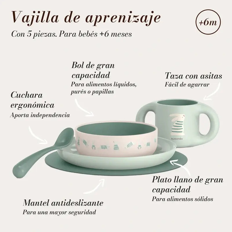 Suavinex Louça para Bebé +6 Meses, Branco Verde