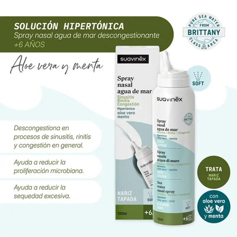 Suavinex Spray Descongestionante Nasal com Água do Mar +6A, 120 ml