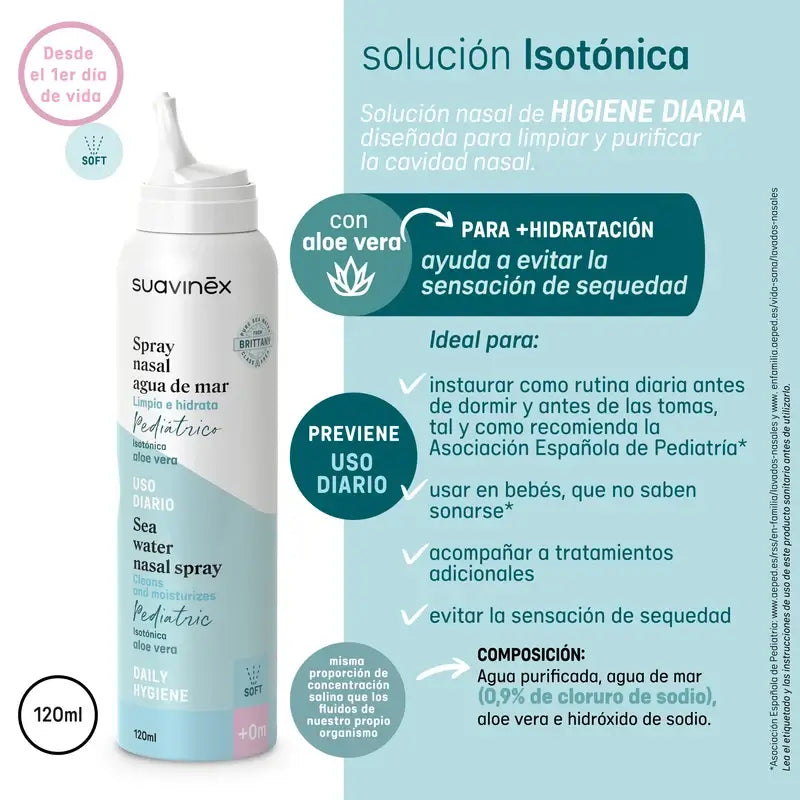 Suavinex Baby Spray Nasal Isotónico, Higiene Diária, 120 ml