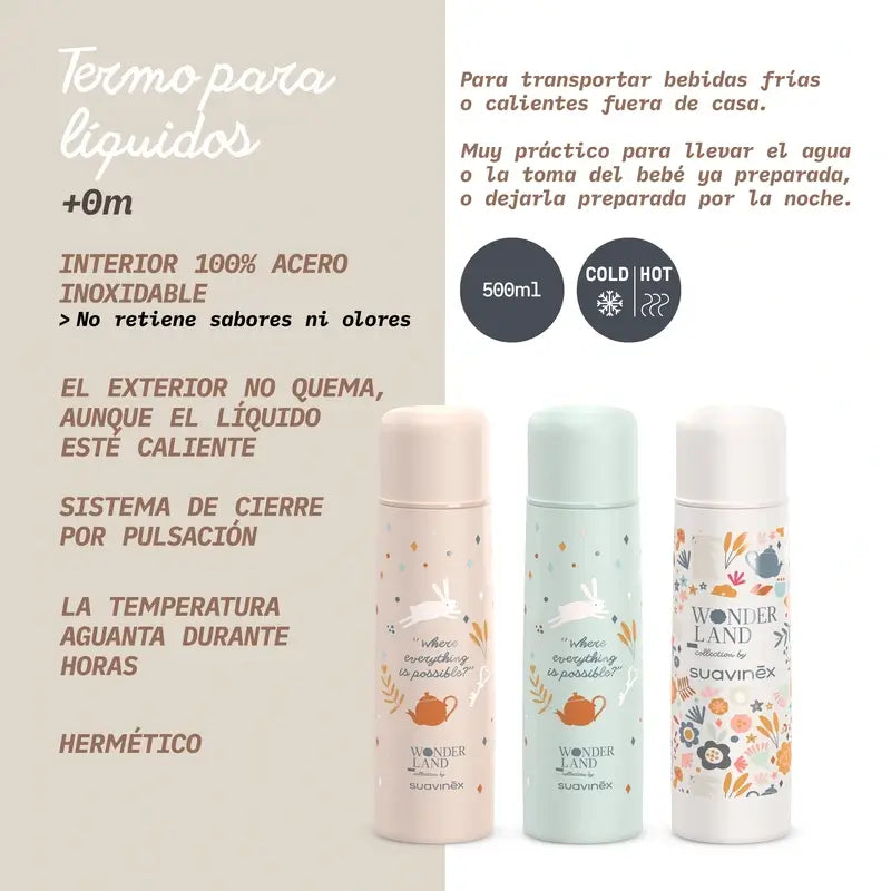 Suavinex Líquido Garrafa Térmica 500 Ml, Flores do País das Maravilhas