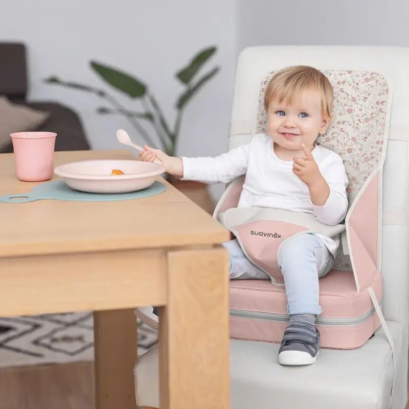 Cadeira alta portátil Suavinex +6 meses, cor-de-rosa