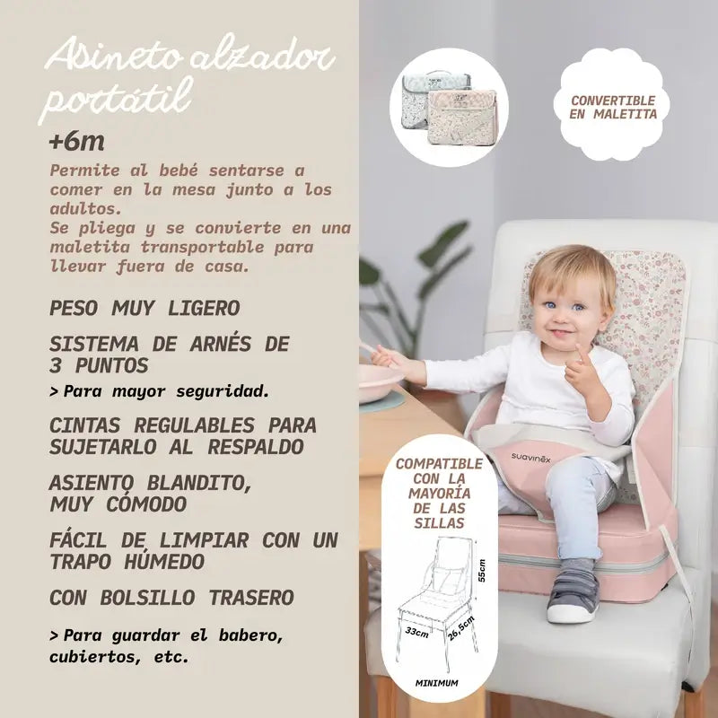 Cadeira alta portátil Suavinex +6 meses, cor-de-rosa