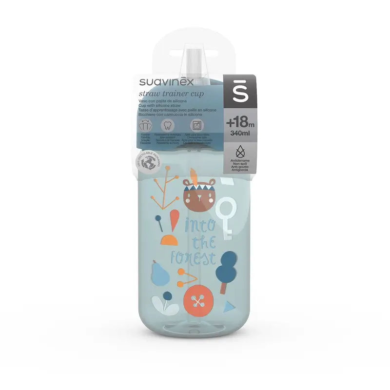 Suavinex Copo de treino com palhinha 340 ml, não entorna, +18 meses, azul