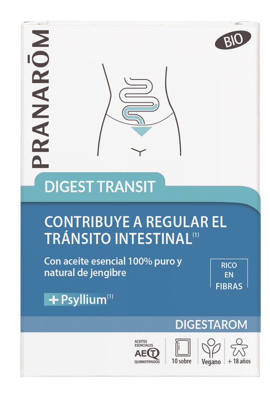 Pranarom Digest Transit Stool Fluency Gengibre & Psyllium Óleo Essencial Orgânico Vegan , 10 saquetas