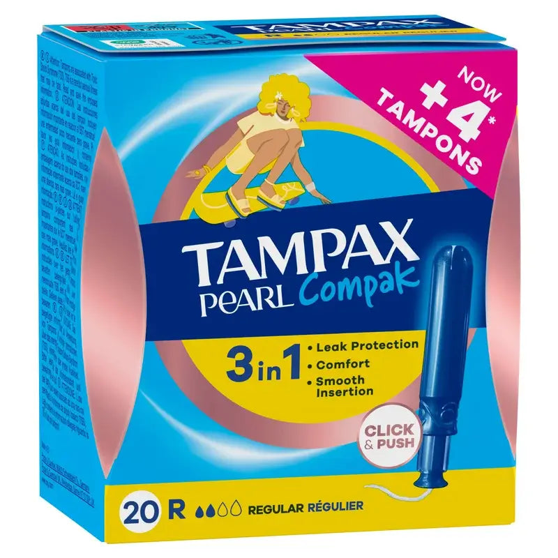 Tampax Pearl Compak Tampões normais com aplicador, 20 unidades