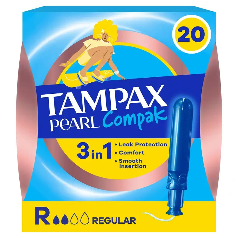 Tampax Pearl Compak Tampões normais com aplicador, 20 unidades
