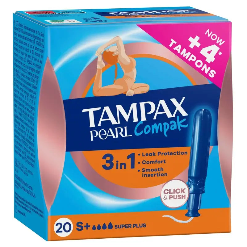 Tampax Pearl Compak Super Plus Tampões com aplicador, 20 unidades