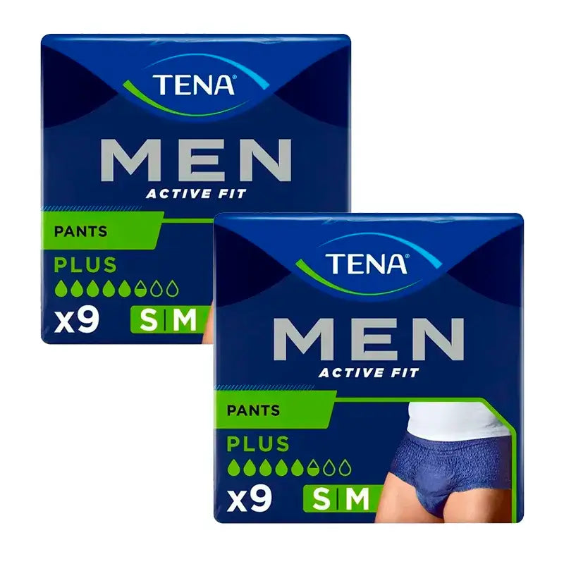 Tena Pack Calças Homem Ativo Tamanho S-M, 2 X 9 unidades.