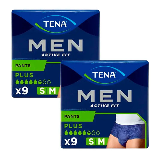 Tena Pack Calças Homem Ativo Tamanho S-M, 2 X 9 unidades.