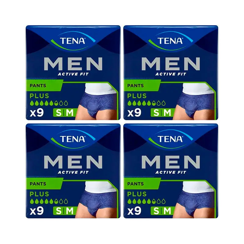 Tena Pack Calças Masculinas Activas Tamanho S-M, 4 X 9 unidades