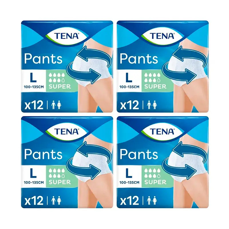 Tena Pack Pants Calças para incontinência absorventes para urina ligeira Tamanho super grande, 4 x 12 unidades